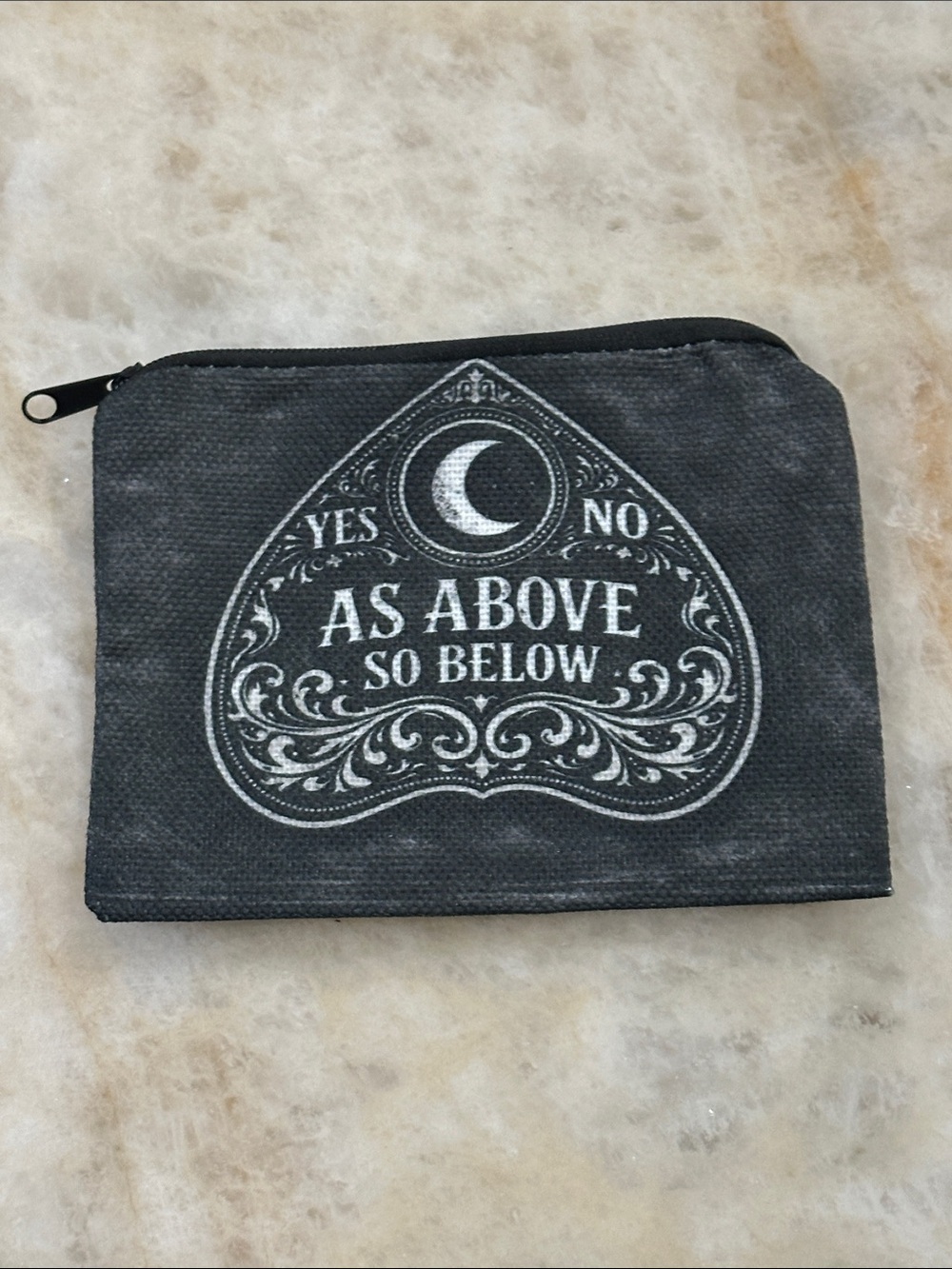 Canvas Zip Pouch with 'As Above So Below' Print - Black